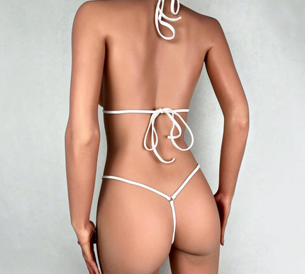113-14 Handmade Teardrop Mini Bikini Set – Luxury Collection | White & Green | SHbikini