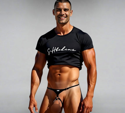 504-0 * SHbikini Men's Sexy Ring Thong | Black O-Ring Micro String