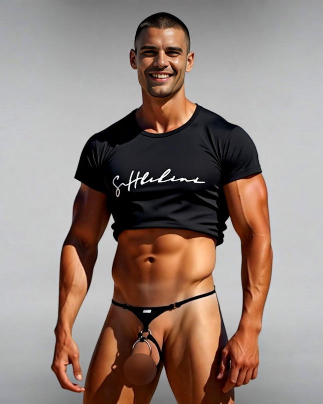 504-0 * SHbikini Men's Sexy Ring Thong | Black O-Ring Micro String
