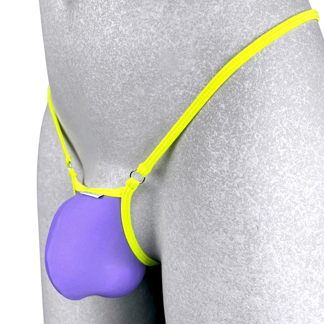 525-1 Men's Micro Y-String - Neon Green with Purple Accent