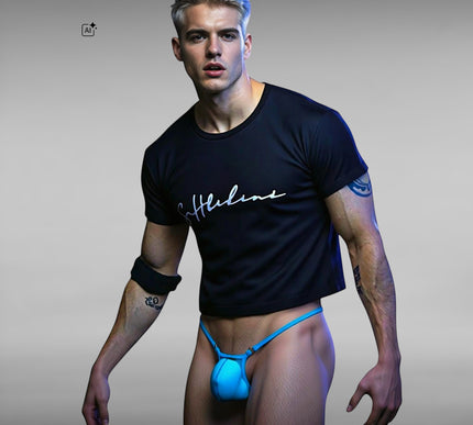 528-1S Men's Micro Thong with Plug Loop - Blue Paradise Mesh | SHbikini