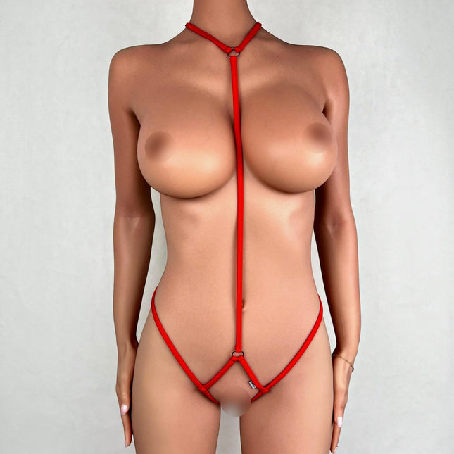 Hot Red Open Bust & Crotchless Micro Bodysuit SHbikini 1002-1 | Sexy Lingerie