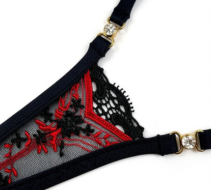 Luxury Lace Y-Thong with Preciosa Crystals - Handmade, SHbikini 204-14