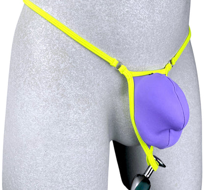 Men's Micro Thong with Plug Loop - Neon Green with Purple | SHbikini 528-1