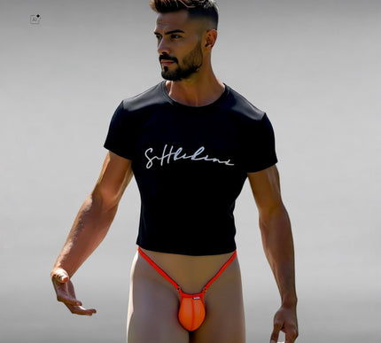 Men's Micro Thong with Plug Loop - Orange Mesh | SHbikini 528-S
