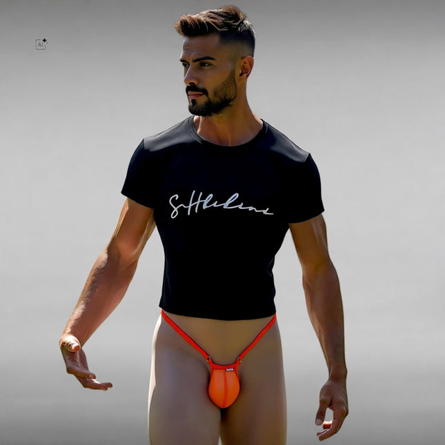 Men's Micro Thong with Plug Loop - Orange Mesh | SHbikini 528-S