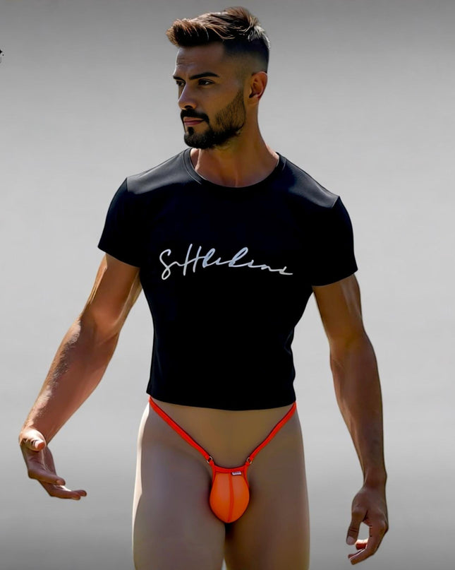 Men's Micro Thong with Plug Loop - Orange Mesh | SHbikini 528-S