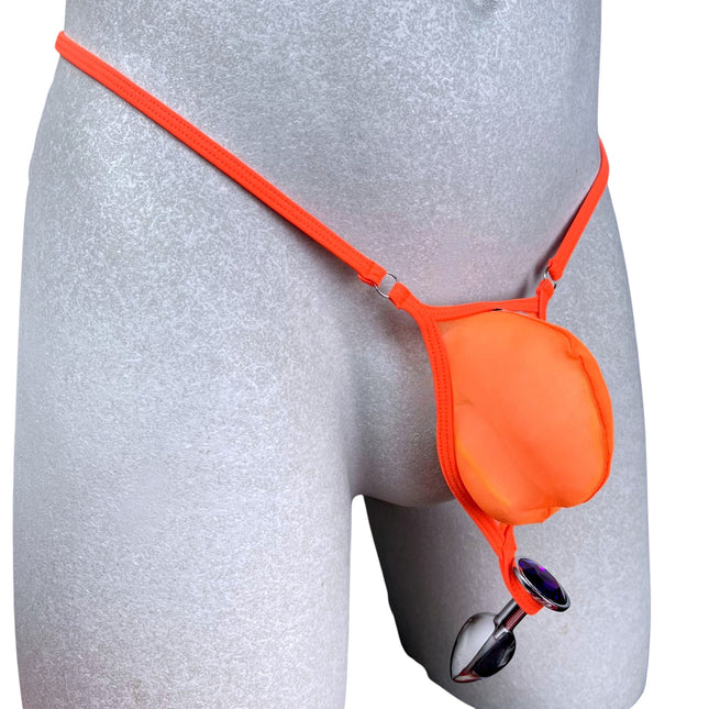 Men's Micro Thong with Plug Loop - Orange Mesh | SHbikini 528-S