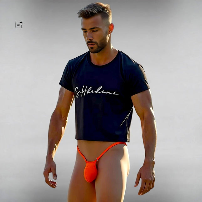 Men's Micro Thong with Plug Loop - Orange | SHbikini 528-0