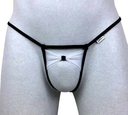 Men's Open Crotch Thong with Bow - Black Mesh Lycra 503-S