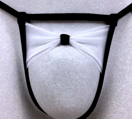 Men's Open Crotch Thong with Bow - Black Mesh Lycra 503-S