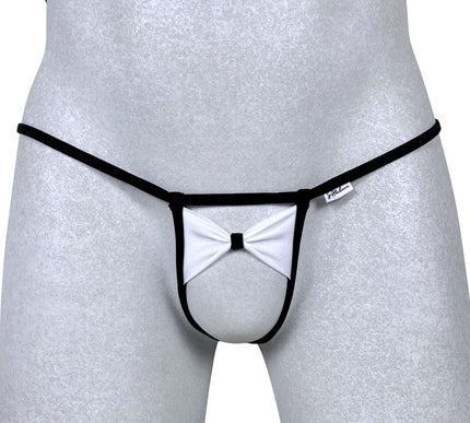 Men's Open Crotch Thong with Bow - Black Stripes Lycra 503-0