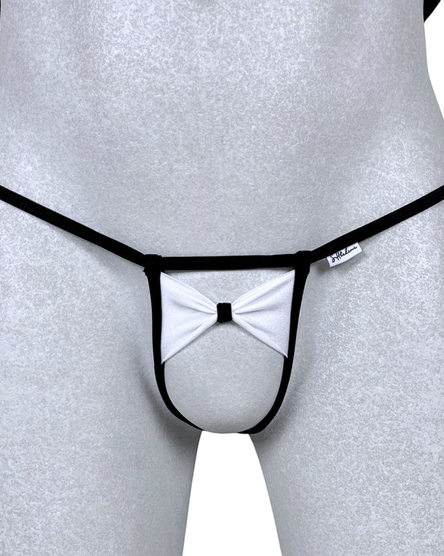 Men's Open Crotch Thong with Bow - Black Stripes Lycra 503-0