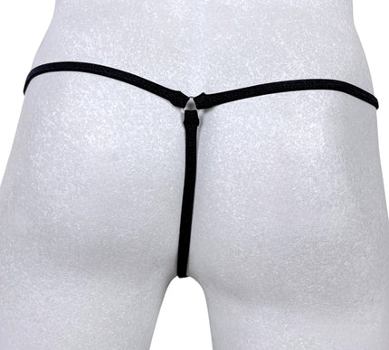 Men's Open Crotch Thong with Bow - Black Stripes Lycra 503-0