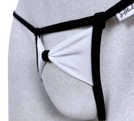 Men's Open Crotch Thong with Bow - Black Stripes Lycra 503-0