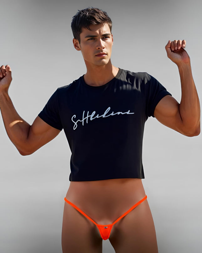 Men's Orange Matte Lycra Mini Micro Thong - 515-6