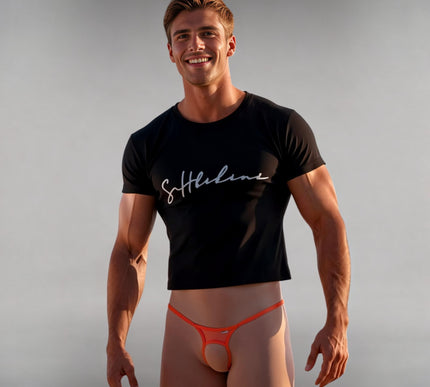 Men's Orange Micro Mesh Open Crotch Thong - 506-2S