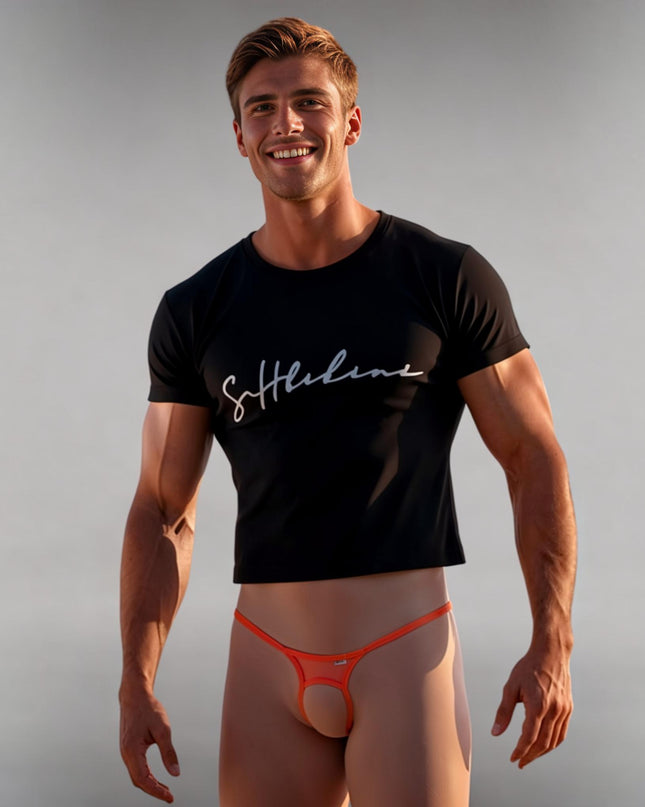 Men's Orange Micro Mesh Open Crotch Thong - 506-2S