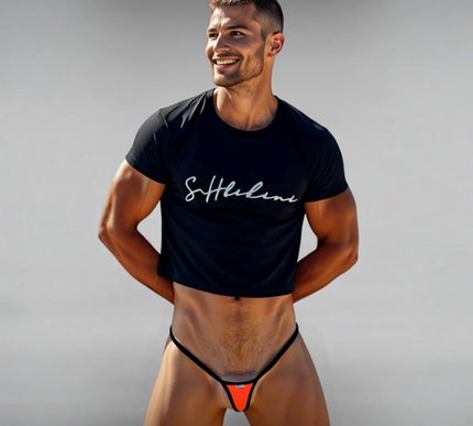 Men's Sexy Micro Thong Black Orange SHbikini One Size 515-4