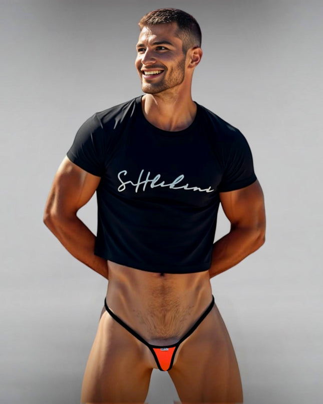 Men's Sexy Micro Thong Black Orange SHbikini One Size 515-4