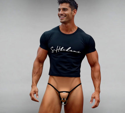 Men's Sexy Open Mini Thong Rings Black SHbikini 508-0