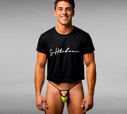 Men's Black and Yellow Micro Thong Sexy Lingerie Slips 523-1