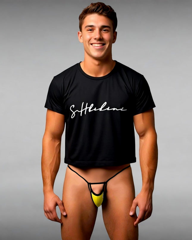 Men's Black and Yellow Micro Thong Sexy Lingerie Slips 523-1
