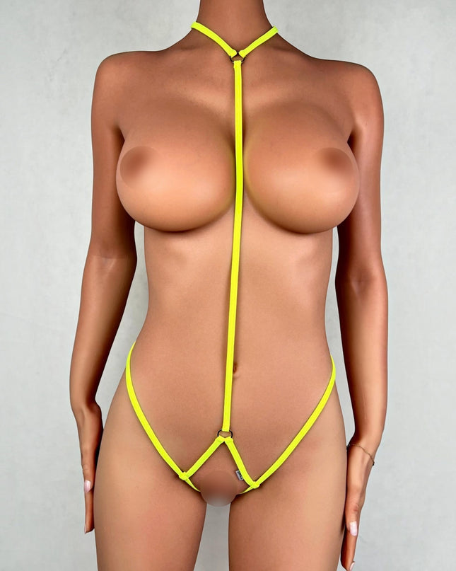 Neon Green Open Bust & Crotchless Micro Bodysuit SHbikini 1002-8 | Sexy Lingerie
