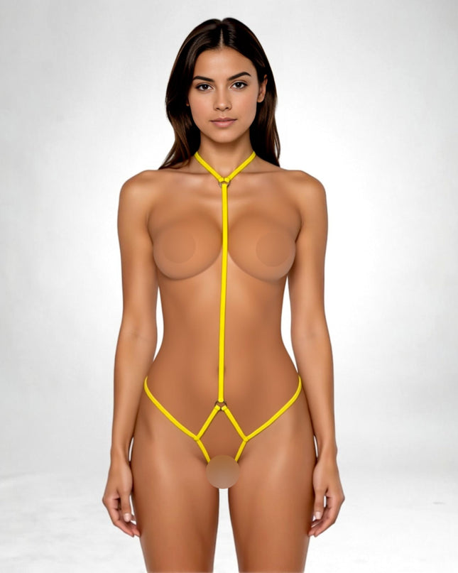 Open Bodysuit for Plug Accessories - Handmade Strappy Harness Lingerie