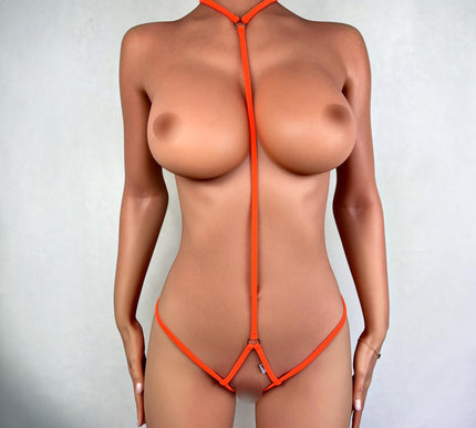 Open Bodysuit for Plug Accessories - Handmade Strappy Harness Lingerie 151-6