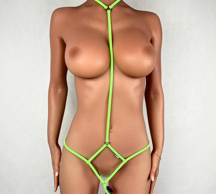 Open Bodysuit for Plug Accessories - Handmade Strappy Harness Lingerie 151-9