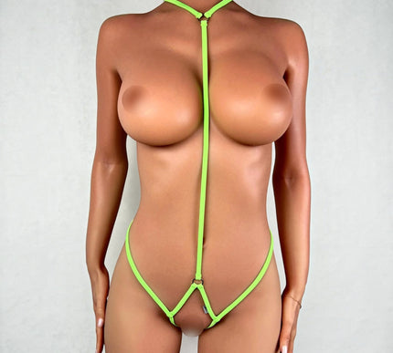 Open Bodysuit for Plug Accessories - Handmade Strappy Harness Lingerie 151-9