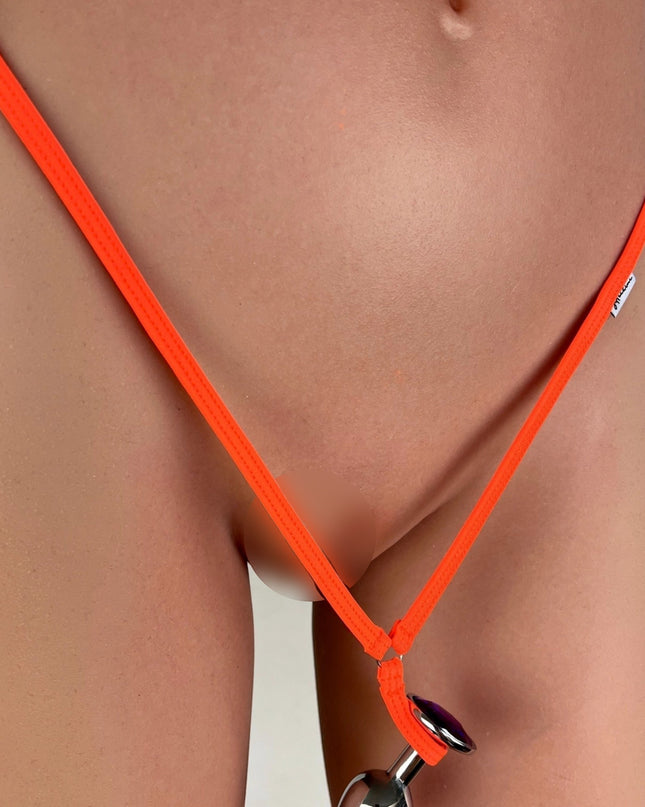 Orange Matte Lycra Butt Plug Loop Thong - SHbikini 1064-3