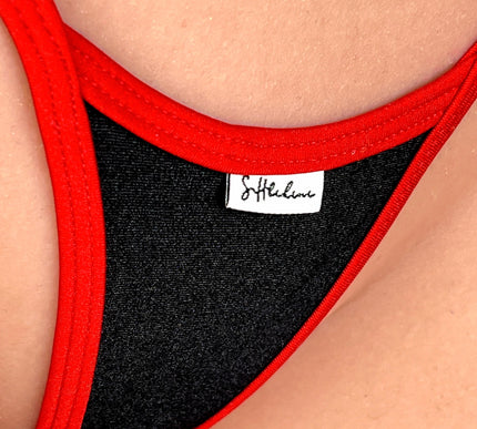 SHbikini 1011-0 Red Black Side-Tie Y-String Micro Thong