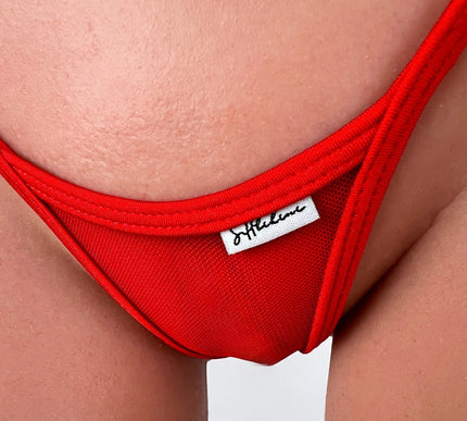 SHbikini 1011-3S Crimson Red Micro Mesh Y-String Thong – Adjustable Side-Tie Bikini Bottom
