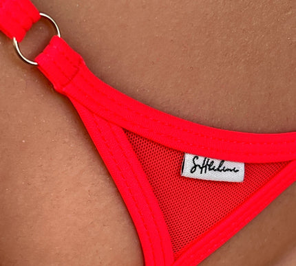 SHbikini 1013-5S Neon Red Sheer Mesh Low-Rise Strap Thong