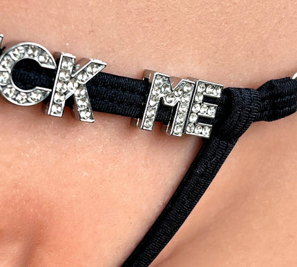 SHbikini 1043-6 Black Open Crotch Micro Thong for Plug | "FK ME" Detail