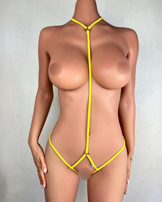 Sexy Open Bodysuit With Harness - Handmade Strappy Crotchless Lingerie