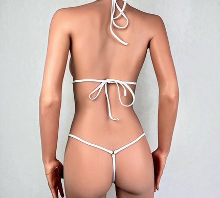 Sexy Open Crotch Teardrop Mesh Mini Bikini Set White - 112-2S