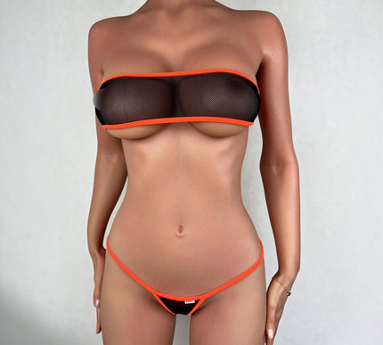Sexy Orange & Black Fishnet Bandeau Bikini 148-SS | SHbikini