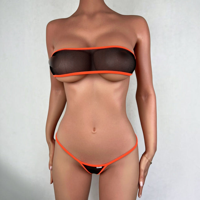 Sexy Orange & Black Fishnet Bandeau Bikini 148-SS | SHbikini