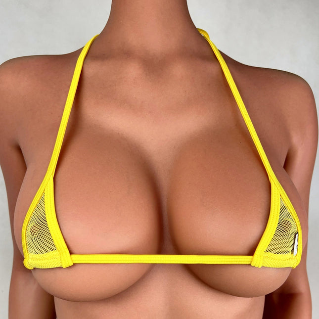 Sexy Yellow Micro Fishnet Bikini Top Sheer Mesh Bra 702-SS