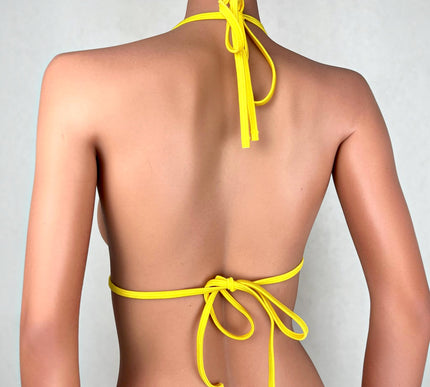 Sexy Yellow Micro Mesh Bikini Top Sheer Halter Bra 702-3S