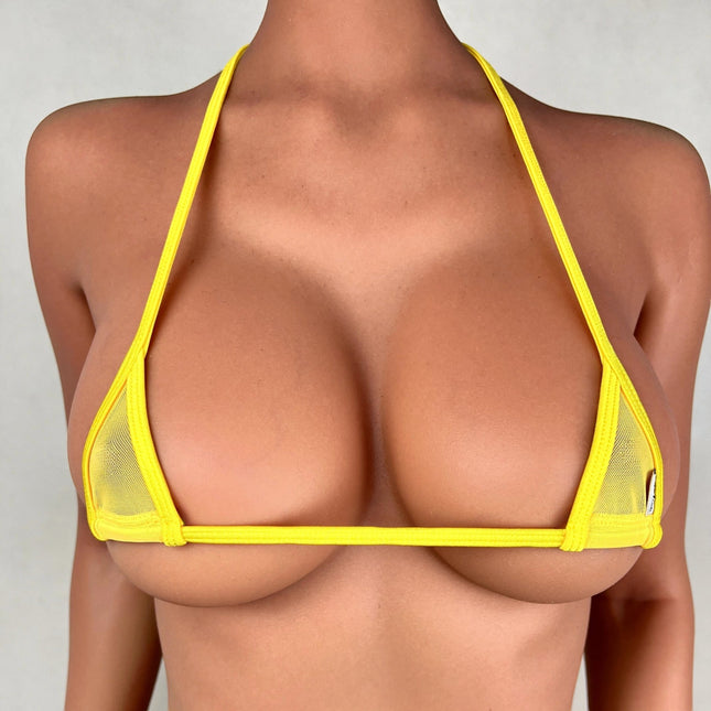 Sexy Yellow Micro Mesh Bikini Top Sheer Halter Bra 702-3S