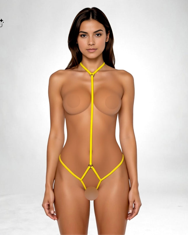 Open Bodysuit for Plug Accessories - Handmade Strappy Harness Lingerie 151-4
