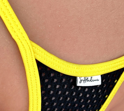 SHbikini 1011-5SS Yellow Black Fishnet Side-Tie Y-Thong