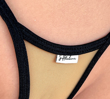 SHbikini 1011-10S Black Beige Mesh Side-Tie Y-String Thong